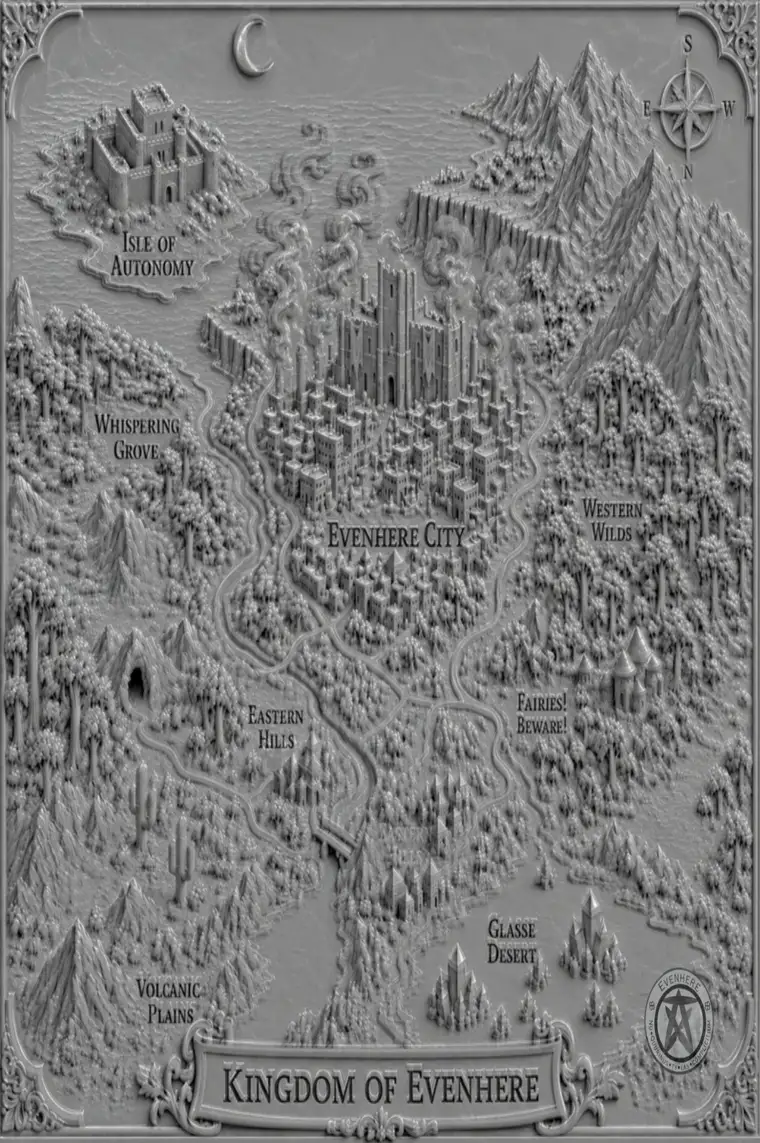 Kingdom of Evenhere — illustrated map showing the full world of the Shards of Color Trilogy